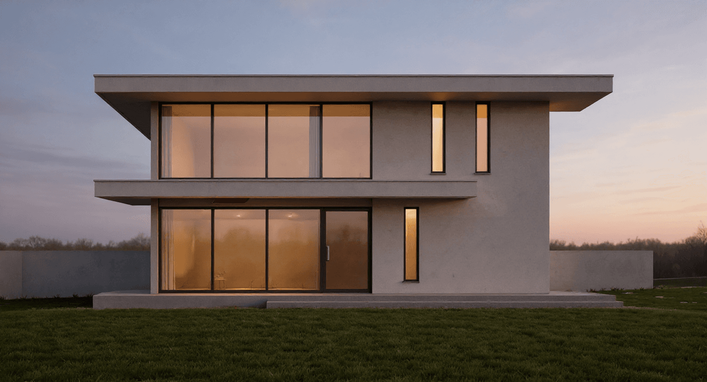 AI-generated photorealistic render of a modern villa exterior, Archvisio