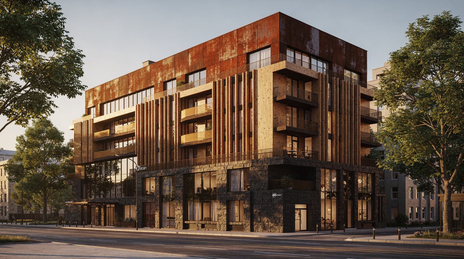 AI-generated photorealistic render of a Nordic timber house with consistent materials, Archvisio